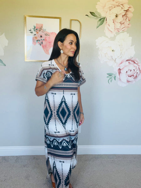 Summer Aztec Print Maxi T-Shirt Dress