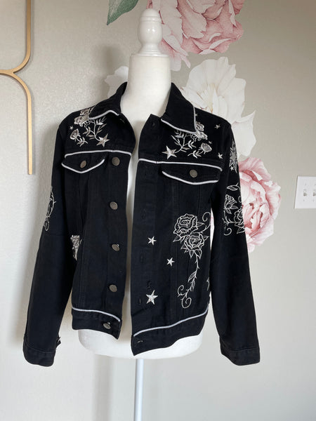 Black & White Wild Rose Denim Jacket