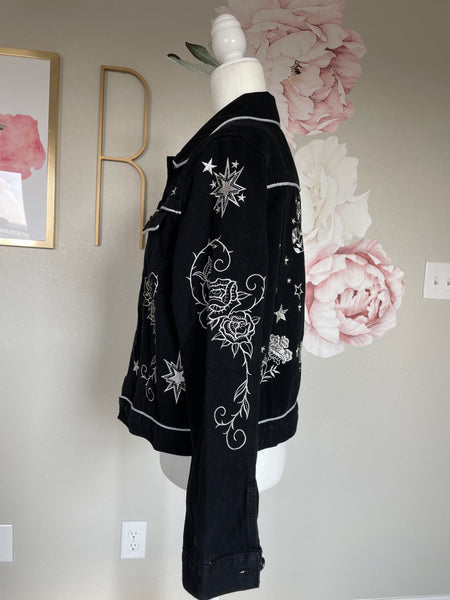 Black & White Wild Rose Denim Jacket
