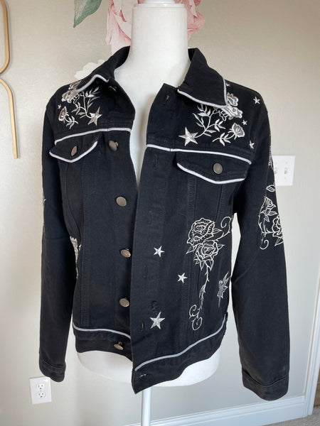 Black & White Wild Rose Denim Jacket
