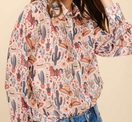 Lucky Charms Vintage Western Print Blouse