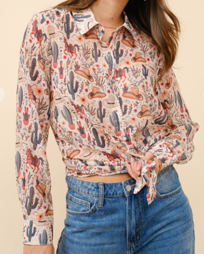 Lucky Charms Vintage Western Print Blouse