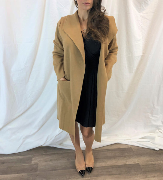 Classic Camel Open Front Sweater Coat