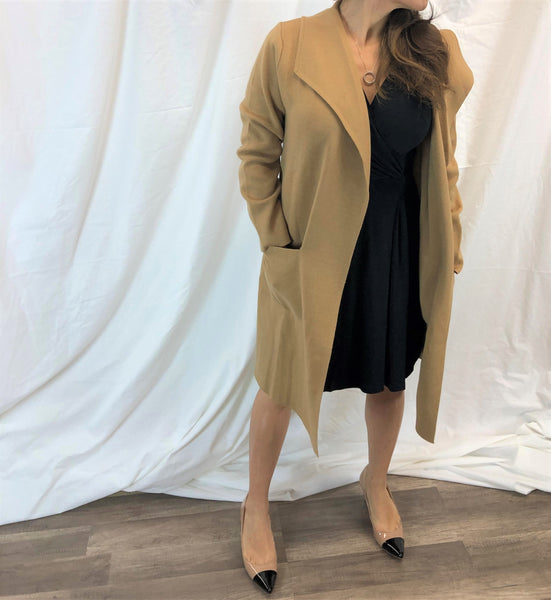Classic Camel Open Front Sweater Coat
