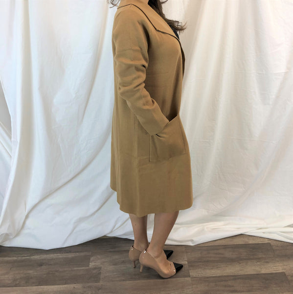 Classic Camel Open Front Sweater Coat