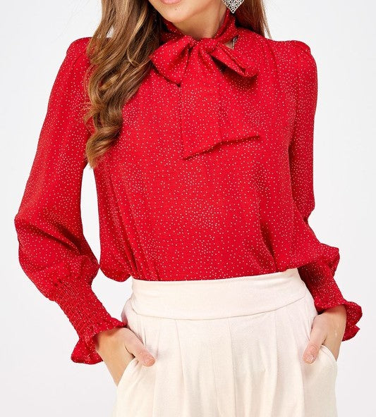 Red Polka Dot Bow Blouse