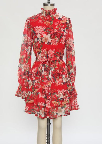 Floral Cascade Ruffle Dress