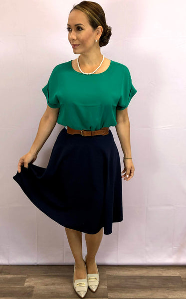 Cuffed Boxy Blouse in Clover Green