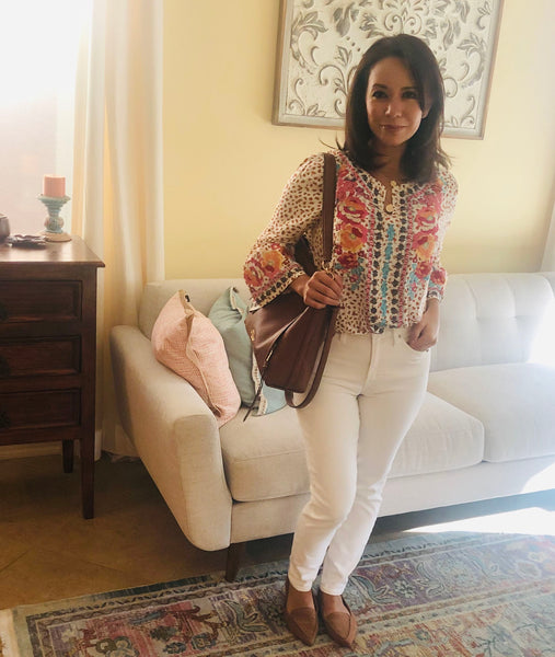 Ely Embroidered Top in Animal Print