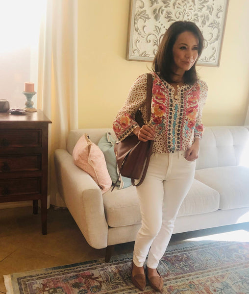 Ely Embroidered Top in Animal Print