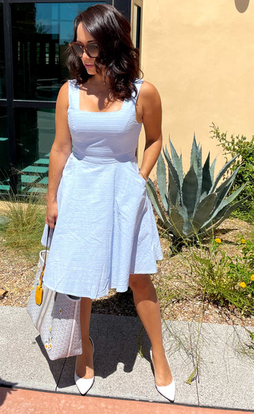 Sky Blue Square Neck Dress