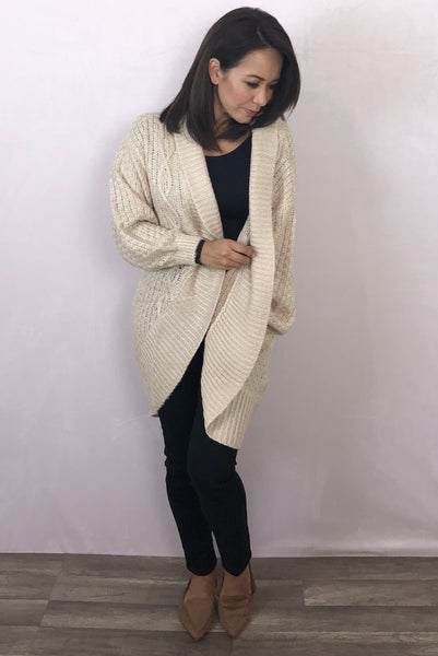 Chunky Cable Knit Cream Cardigan