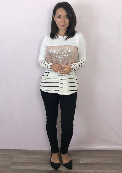 Sequins and Stripes Long Sleeve Tee