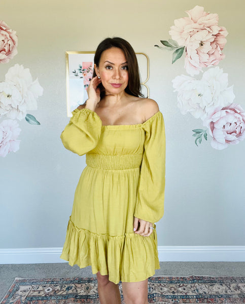 Smocked Squareneck Mini Dress