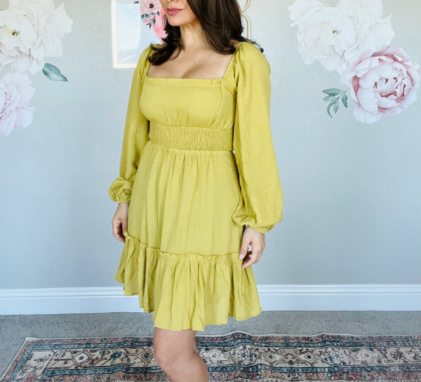 Smocked Squareneck Mini Dress