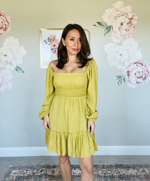 Smocked Squareneck Mini Dress