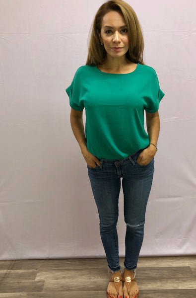 Cuffed Boxy Blouse in Clover Green