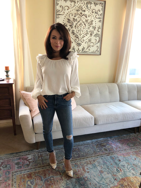 Ladylike Classic Ruffle Trim Ivory Blouse