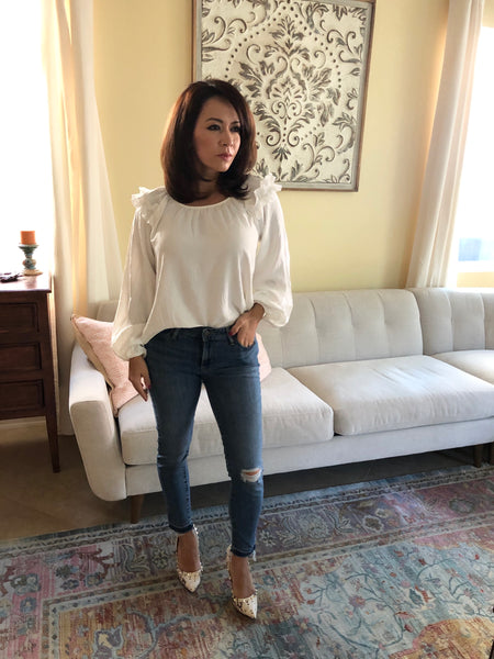 Ladylike Classic Ruffle Trim Ivory Blouse