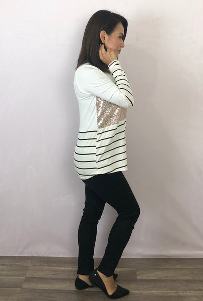 Sequins and Stripes Long Sleeve Tee