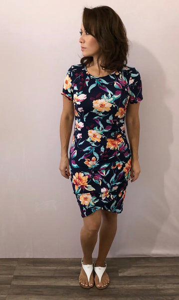 Soft Floral Navy T-Shirt Dress