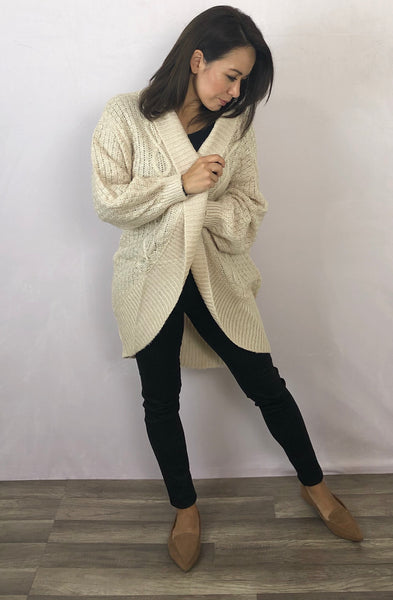 Chunky Cable Knit Cream Cardigan