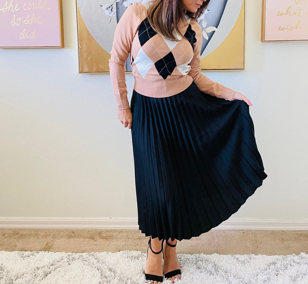 Midi Black Pleated Skirt Large Midi Black Pleated Skirt Large