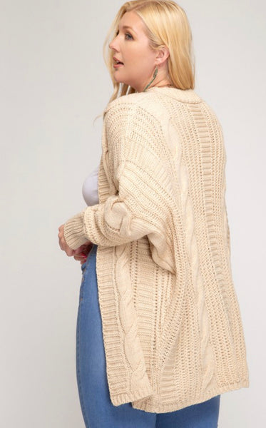 Chunky Cable Knit Cream Cardigan