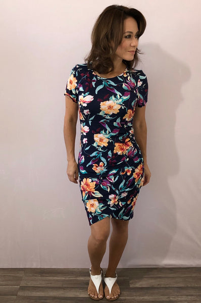 Soft Floral Navy T-Shirt Dress