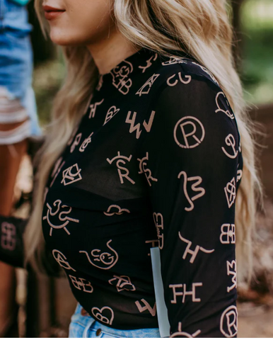 Branded Black Mesh Top