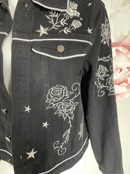 Black & White Wild Rose Denim Jacket