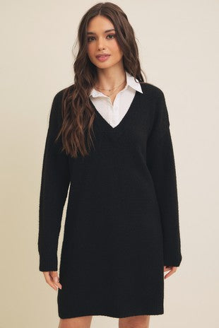 Ladylike Classic Black & White Sweater Dress