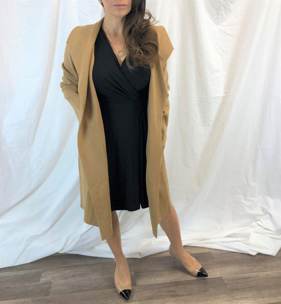 Classic Camel Open Front Sweater Coat