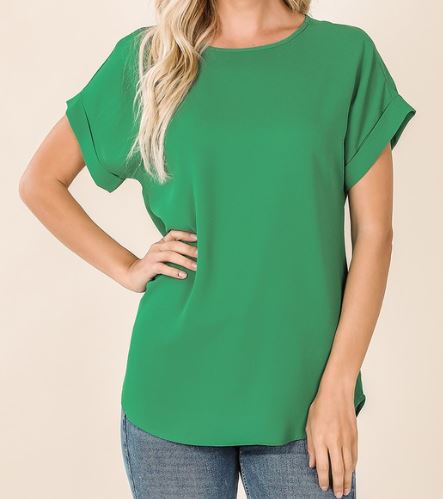 Cuffed Boxy Blouse in Clover Green