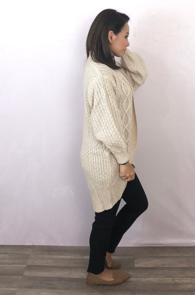 Chunky Cable Knit Cream Cardigan