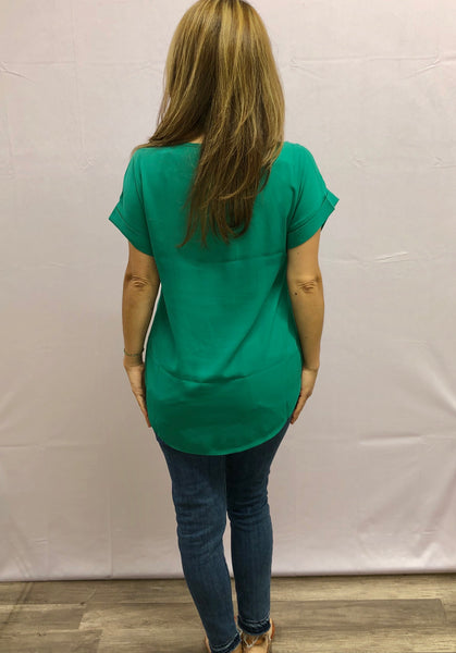 Cuffed Boxy Blouse in Clover Green