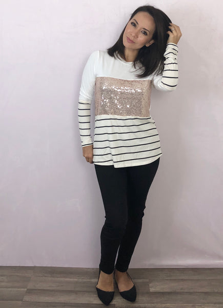 Sequins and Stripes Long Sleeve Tee